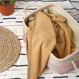 HOSTA HOMES Pink & Beige Colourblocked Multipurpose Organiser Basket-16