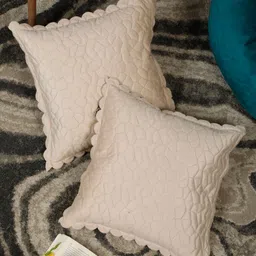 HOSTA HOMES Cream-Coloured & Yellow Set of 2 Velvet Square Cushion Covers-8