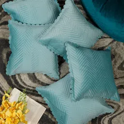 HOSTA HOMES Turquoise Blue Set of 5 Velvet Square Cushion Covers-48