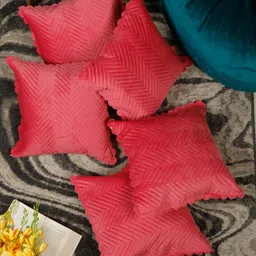 HOSTA HOMES Pink & Beige Set of 5 Velvet Square Cushion Covers-13