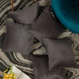 HOSTA HOMES Grey Set of 5 Velvet Square Cushion Covers-27