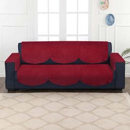 HOSTA HOMES Maroon Self-Design Quilted Velvet 3-Seater Sofa Covers With Arm Rest Covers-image-95
