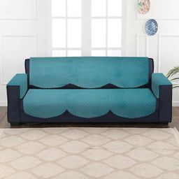 HOSTA HOMES Turquoise Blue Quilted Velvet 3-Seater Sofa Cover With Arm Rest Cover-image-75