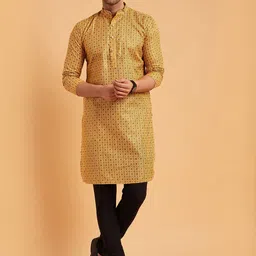 SOJANYA Mandarin Collar Ethnic Motifs Printed Cotton Linen Kurta-picture-37