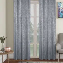 SOKNACK Grey 2 Pieces Abstract Textured Black Out Long Door Curtains-19