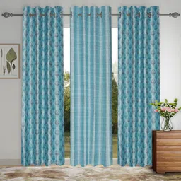 SOKNACK Blue & Grey 3 Pieces Ethnic Motifs Black Out Long Door Curtains-image-55