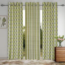 SOKNACK Green & Grey 3 Pieces Ethnic Motifs Black Out Long Door Curtains-image-17