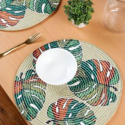 SOKNACK 4-Pcs Beige & Blue Cotton Printed Round Table Placemats-29