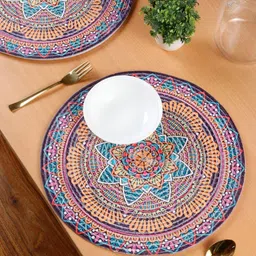 SOKNACK 4- Pcs Blue & Red Floral Printed Pure Cotton Table Placemats-27
