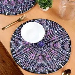 SOKNACK 6-Pcs Violet & Black Cotton Printed Round Table Placemats-18