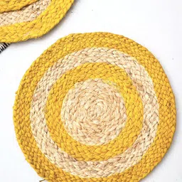 JASMEY HOMES Yellow Set of 2 Circular Jute Table Placemats-image-37