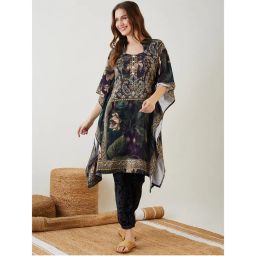 The Kaftan Company Black Vintage Floral Velvet Kaftan Pyjama Set (Set of 2)-picture-5