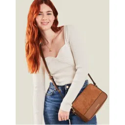Accessorize London Women's Tan Suedette Classic Cross Body Bag (M)-picture-15