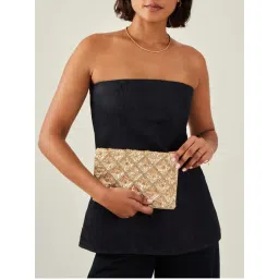 Accessorize London Women's Gold Tianna Metallic Embellished Clutch-picture-17
