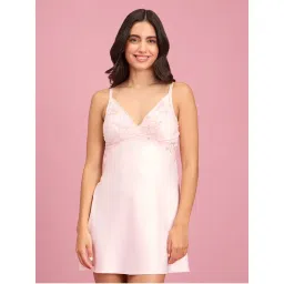 Nykd by Nykaa Embroidered Lace and Satin babydoll with Panty-NYS138 -Pink (Set of 2)-picture-8