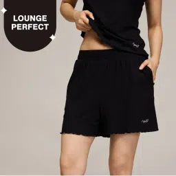 Nykd By Nykaa Summer Essential Soft and Comfy Breathable Rib Lounge Shorts-NYS910-Jet Black-picture-38