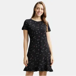 Jockey RX25 Women Micro Modal Cotton Printed Sleep Dress - Black-picture-29