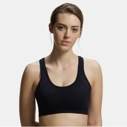 Jockey 1380 Wirefree Padded Cotton Elastane Active Bra - Black-picture-29