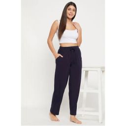Clovia Pyjama with Elastic Waistband In Navy Cotton Rich Blue-image-33