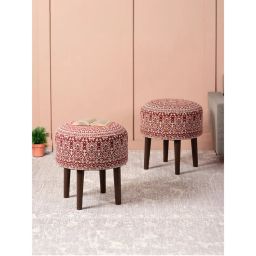 Nestroots Red Cotton Wooden Ottoman (Pack of 2)-picture-46
