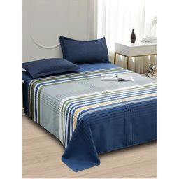 Story@Home 240 TC Microfiber Double Bedsheet with 2 Pillow Covers Dark Blue & Grey-picture-0