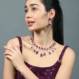 Odette Red Alloy Stone Studded Jewellery Set-picture-38