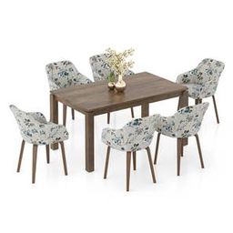 urban ladder Atlas Solid Wood 6 Seater Compact Dining Table with 6 Rochelle Lounge Chair-picture-47