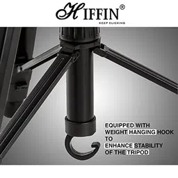 HIFFIN HF-3600 140cm Adjustable Tripod for Mobile and Camera (Built-in Bubble Head, Black) image 5