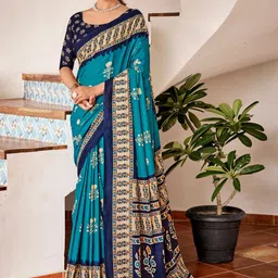 Chandbaali Ajrak Printed Pure Cotton Bagru Saree-picture-18