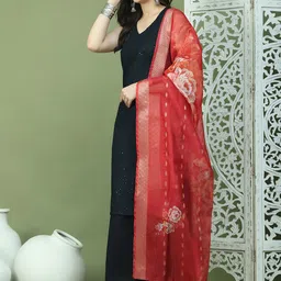 Jompers Women Embroidered Regular Sequinned Kurta with Palazzos & With Dupatta image 3