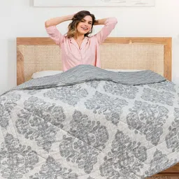 Aura Beige & Grey Ethnic Motifs Microfiber AC Room 300 GSM Double Bed Comforter-image-86