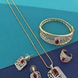 M GOLD Gold-Plated Stone-Studded Jewellery Set-image-82