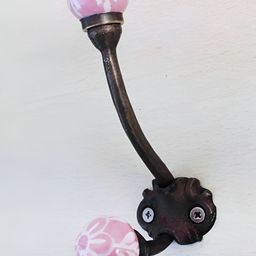 IndianShelf Pink & White Floral Printed Ceramic Wall Hooks-image-60