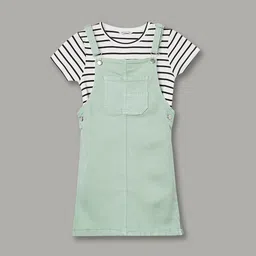 Fame Forever by Lifestyle Girls Striped Cotton Dungaree With T-Shirt-image-23