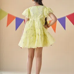 KidsDew Star Print Flutter Sleeve Net Fit & Flare Dress image 5