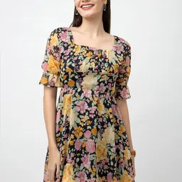 7OUNCE Floral Print Bell Sleeves Empire Mini Dress-image-32