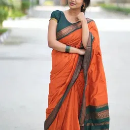 Aldwych Orange & Green Woven Design Zari Banarasi Saree-picture-54