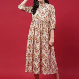 Shree women Floral Print Bishop Sleeve Tie-Up Neck Fit & Flare Maxi Dress-picture-19