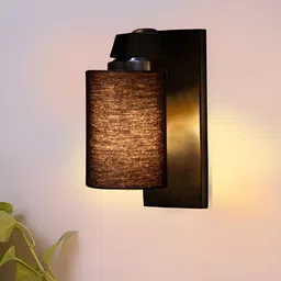 Devansh Black Wooden Cotton Cylinder Shaped Wall Lamp-image-52