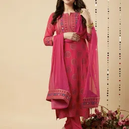 JAFFRYEMBROIDERY Ethnic Motifs Printed Gotta Patti Straight Kurta with Trouser & Dupatta-picture-38
