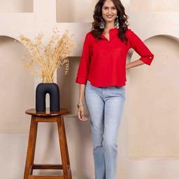 INAAYA JAIPUR Roll-Up Sleeves Cotton Top-image-88