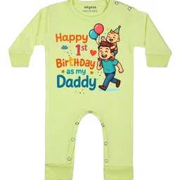 Arvesa Happy First Birthday As My Daddy Printed Bodysuit-image-47
