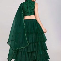 DIVASTRI Embroidered Thread Work Semi-Stitched Lehenga & Unstitched Blouse With Dupatta image 3