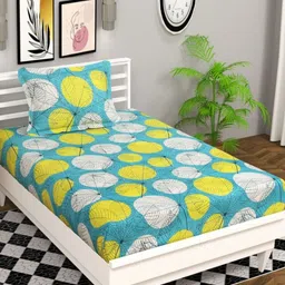 bsb home Aspire Green & White Printed Microfiber 144 TC Single Bedsheet Set 2.28m x 1.52m-37