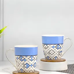 UPC White & Blue Printed Ceramic Glossy Cups Set of Cups and Mugs-5