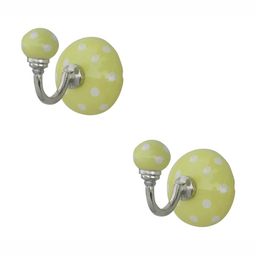 IndianShelf Yellow & White 2 Pieces Ceramic Dotted Wall Hangers Hooks-10