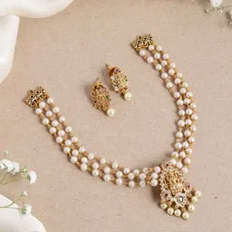 Rangrozo Jewellery Gold-Plated Stone-Studded & Beaded Jewellery Set-picture-14