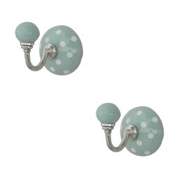 IndianShelf Green and White 2 Pieces Ceramic Dotted Wall Hooks-18