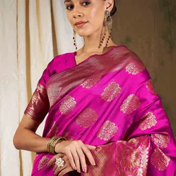 Desi Fusion Women Ethnic Motifs Woven Design Zari Saree-picture-11