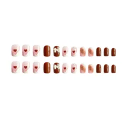 Secret Lives Set Of 24 Glossy 3D Bow Pearls Heart & French Design Artificial Nails-16